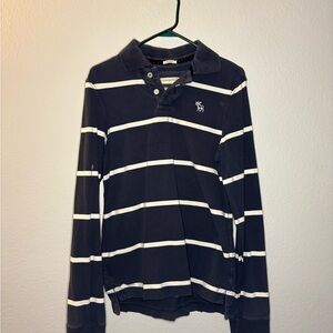 Abercrombie & Fitch Blue and White Striped Polo Shirt